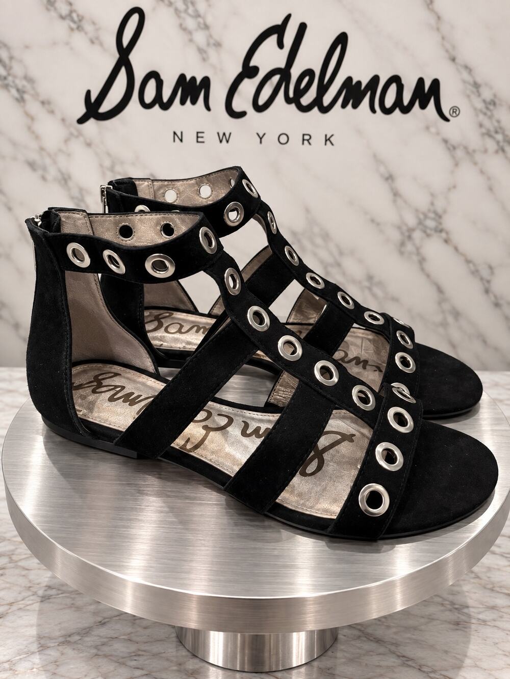 Sam Edelman Black Suede Grommet Gladiator Sandals Size 9.5